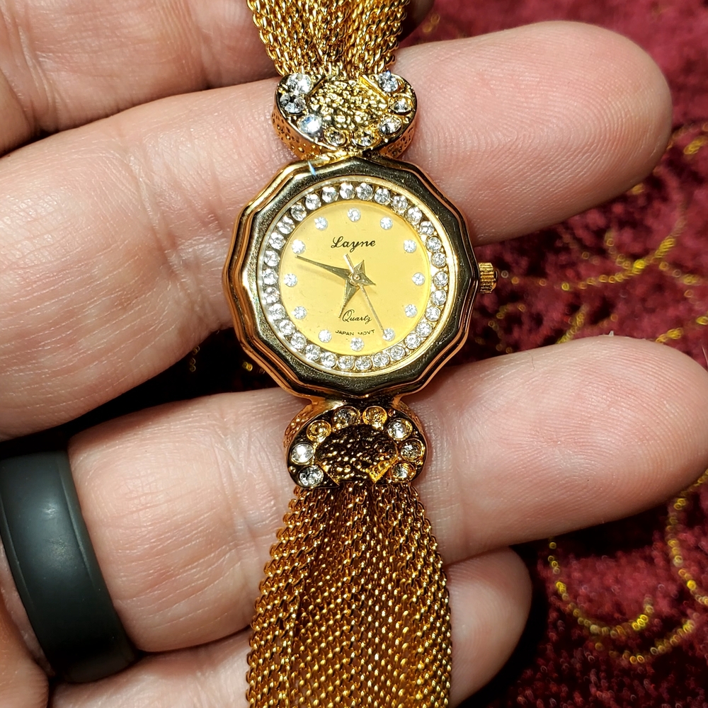 Gold Women's Watch with Crystal Accents